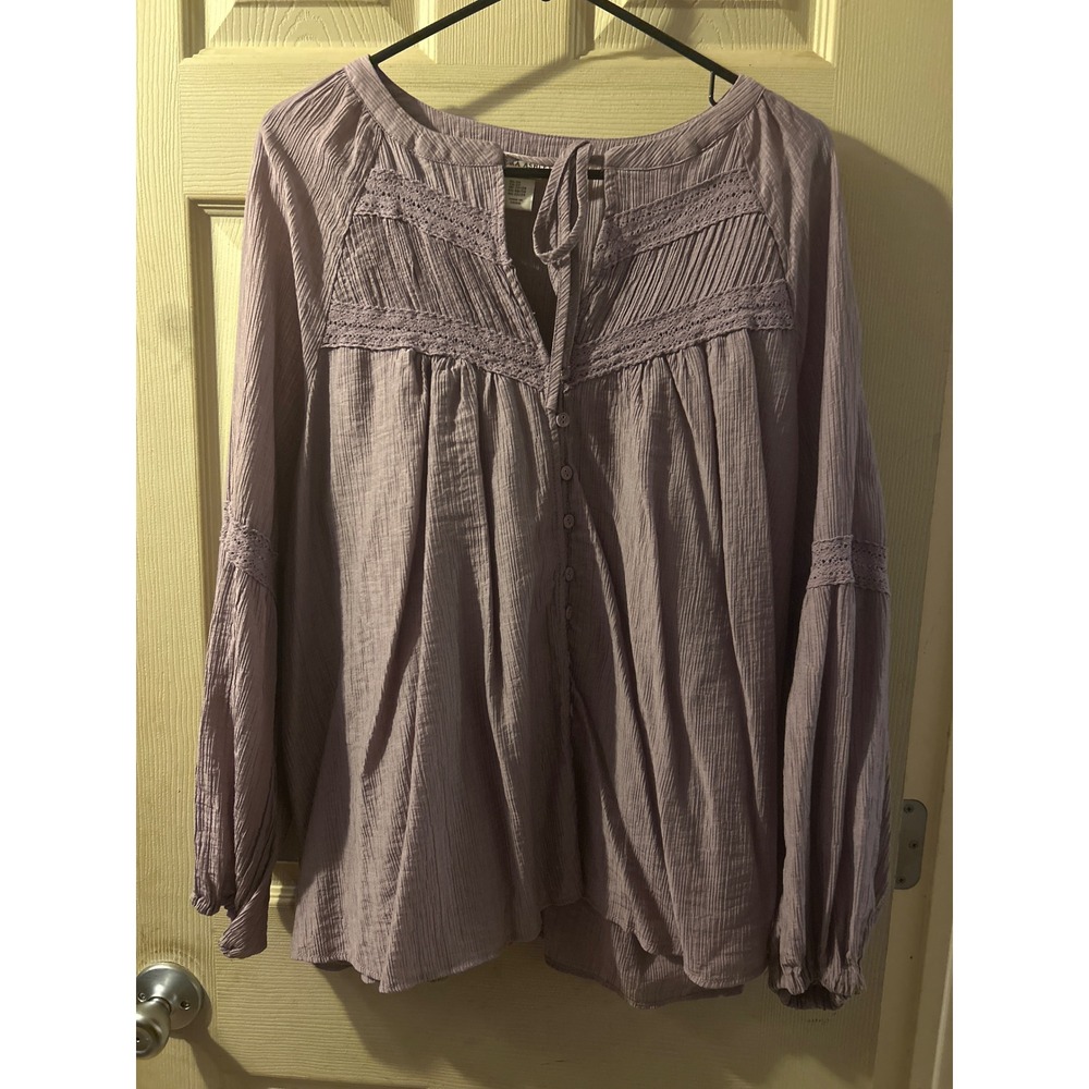 Laura Ashley Lavender Purple Crinkle Gauze Lace Trim Peasant Blouse Plus Size 2X